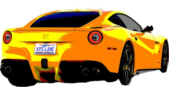 Stylized image of a fast, yellow car with a North Carolina license plate.